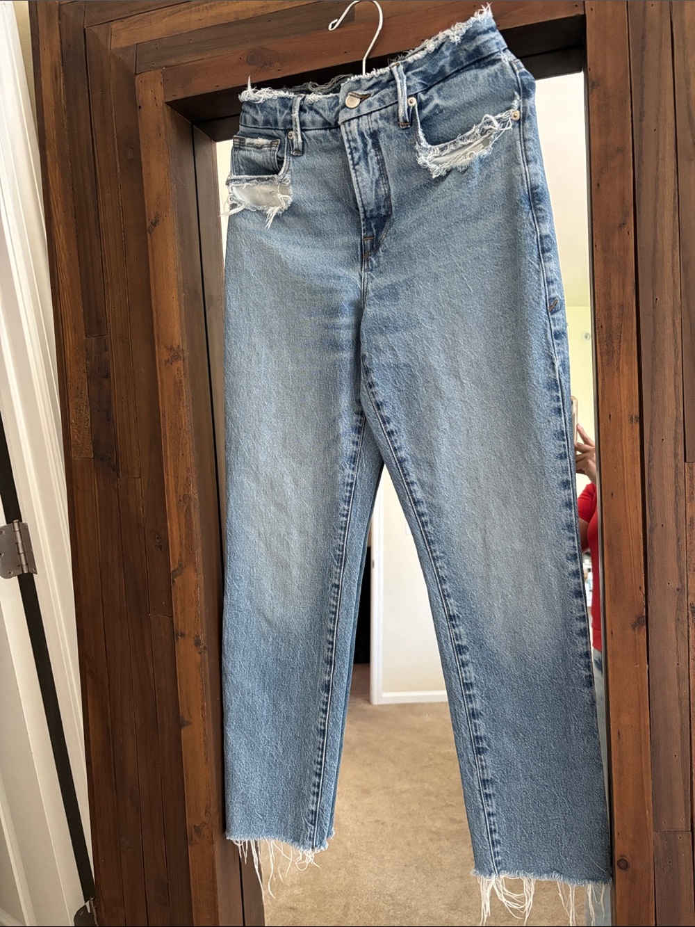 Good American Light Blue Distressed High-Rise Cropped Jeans